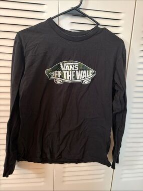 Vans Black Long Sleeve Tee with Camo 'Off The Wall' Logo